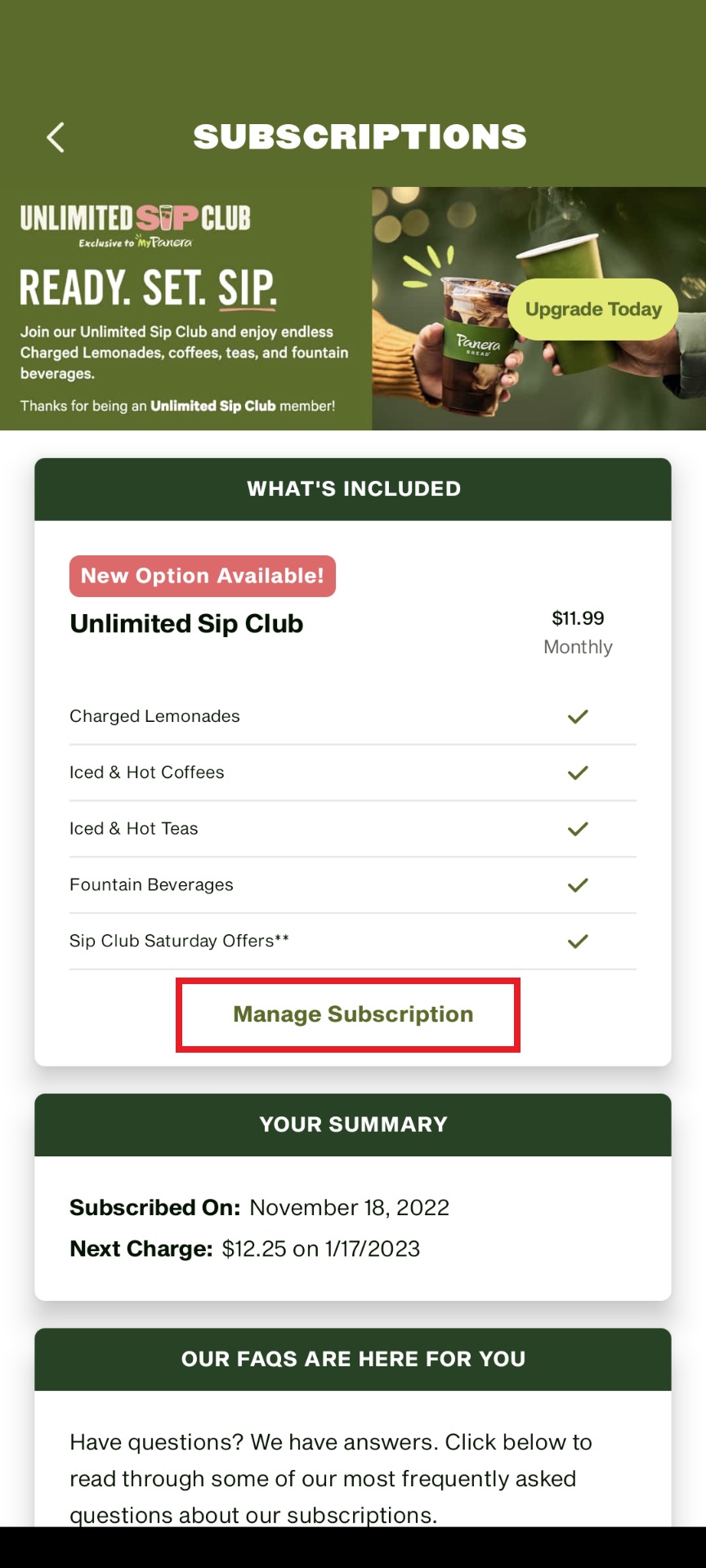 How can I switch my Unlimited Sip Club Plan?
