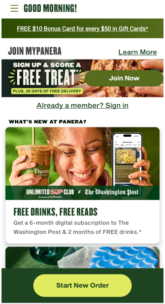 Panera delivery on sale promo code