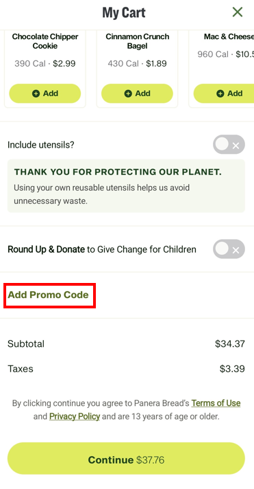 How do I apply a promo code on the mobile app