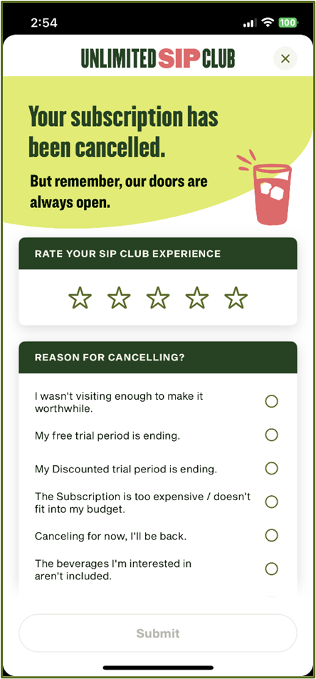 How can I cancel my Unlimited Sip Club Subscription or trial 